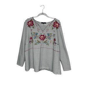 Andree by Unit Embroidered Striped Tunic Top Size 1X Pullover Boho